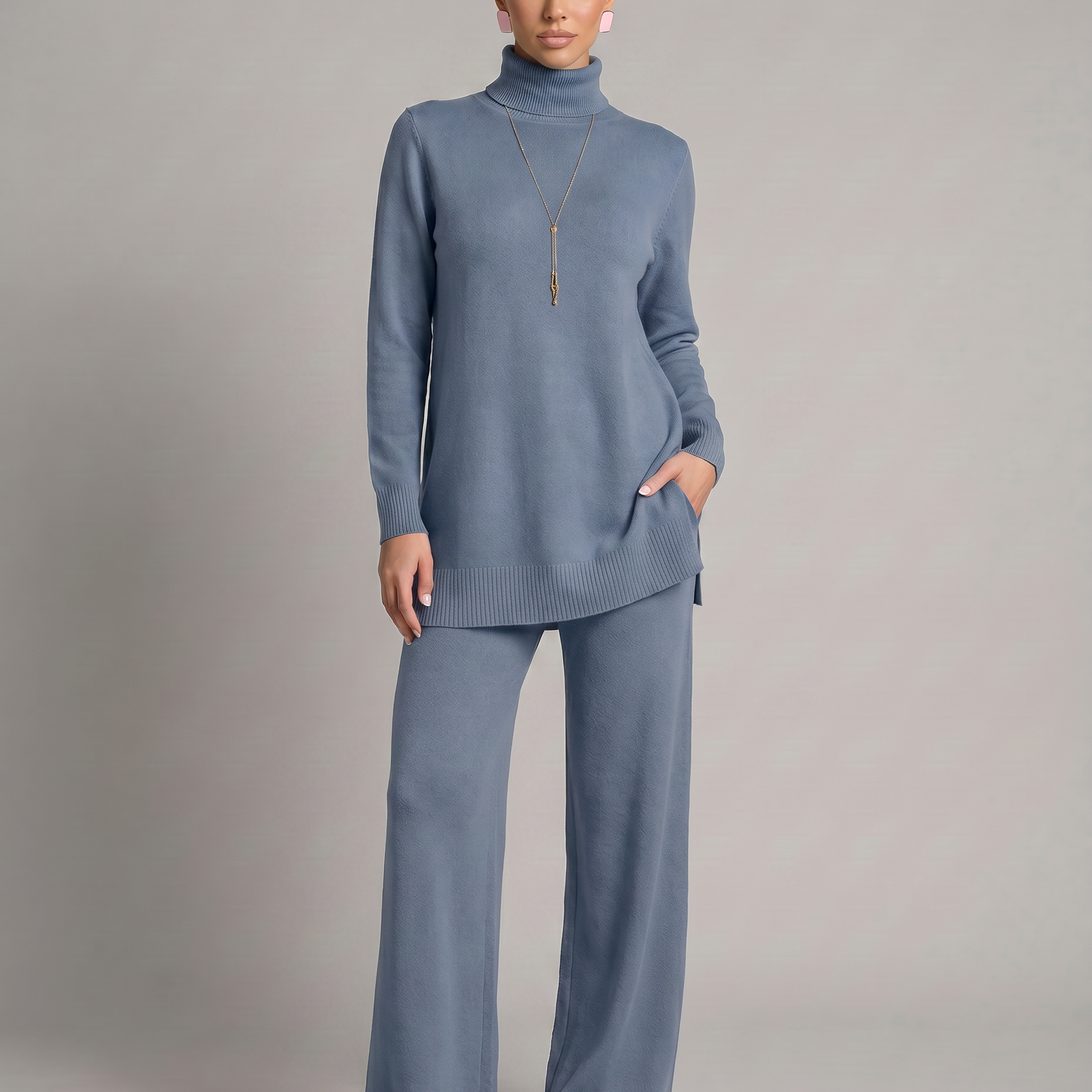 Ensemble maille femme col roulé et pantalon large