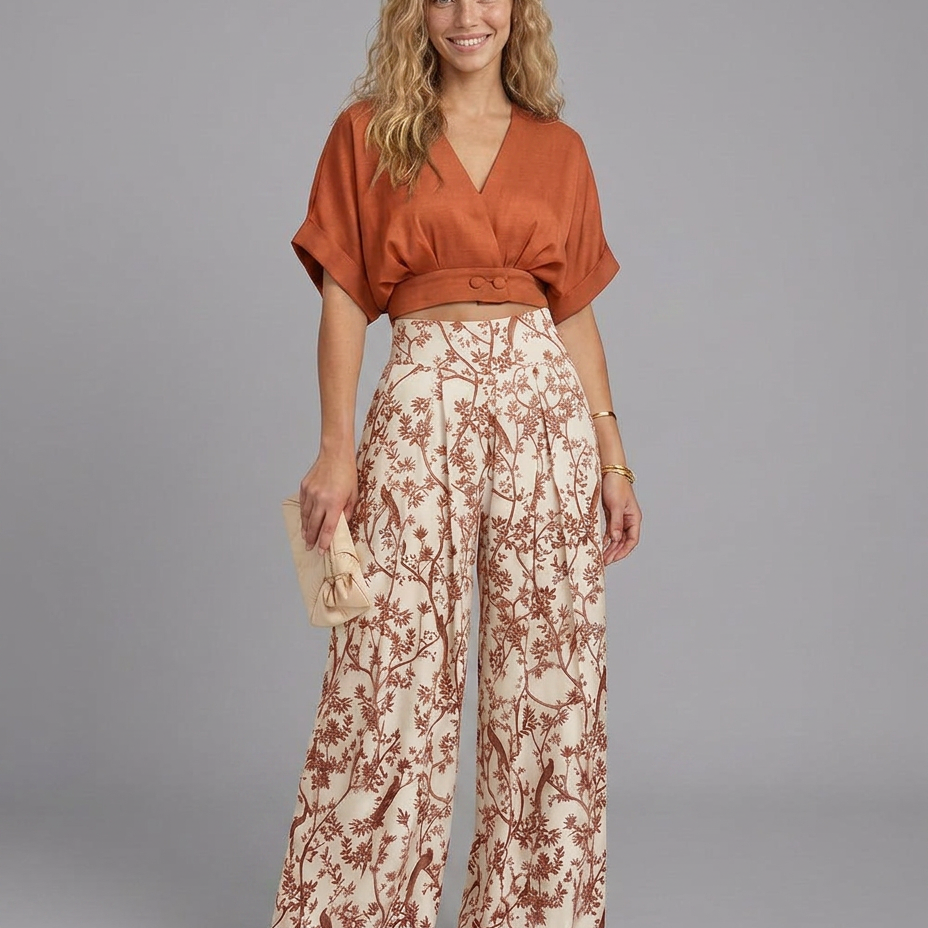 Ensemble deux pièces femme top court et pantalon large