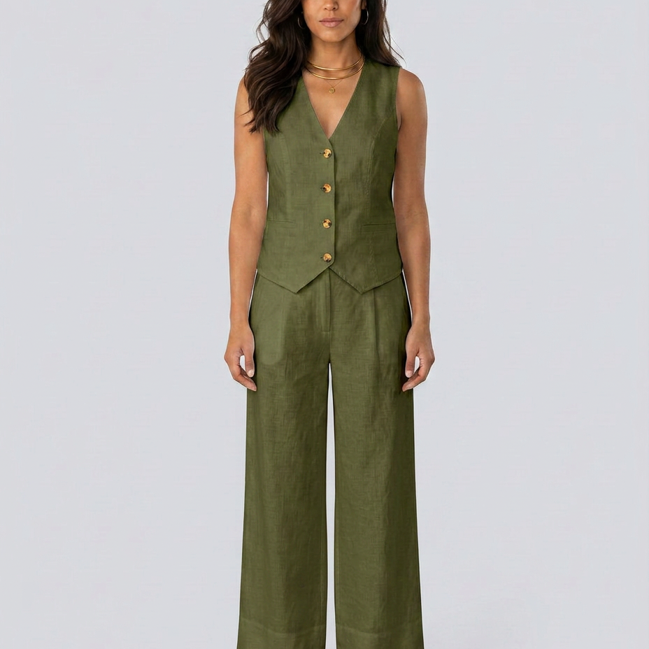 Ensemble deux pièces gilet sans manches et pantalon large