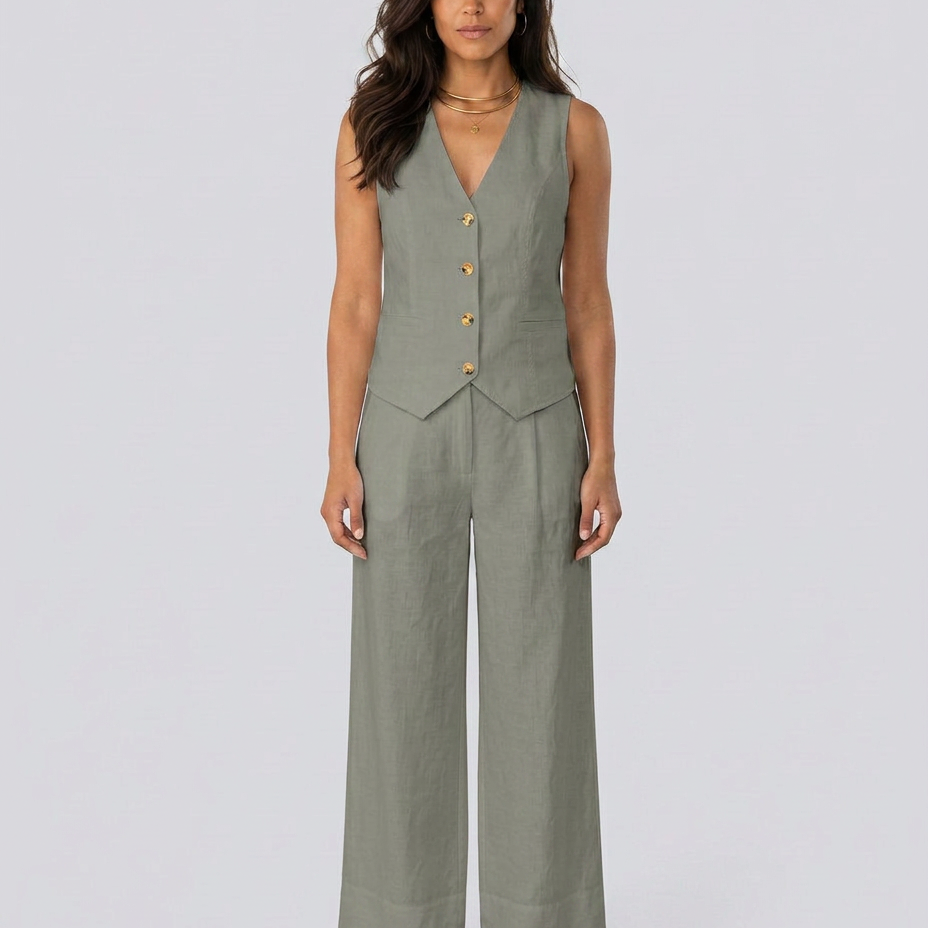 Ensemble deux pièces gilet sans manches et pantalon large
