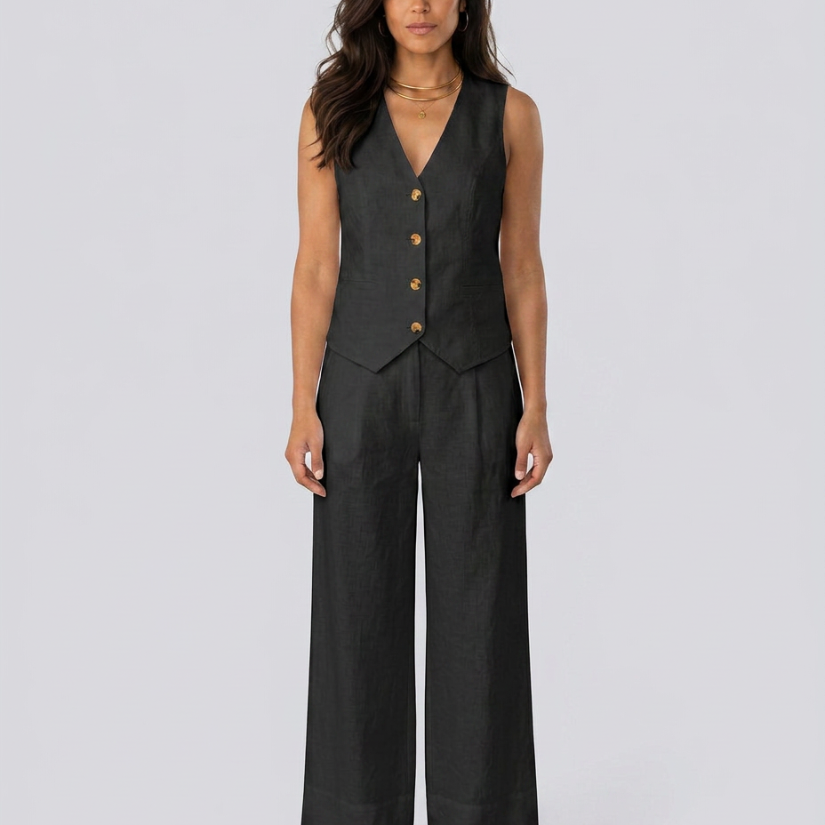 Ensemble deux pièces gilet sans manches et pantalon large