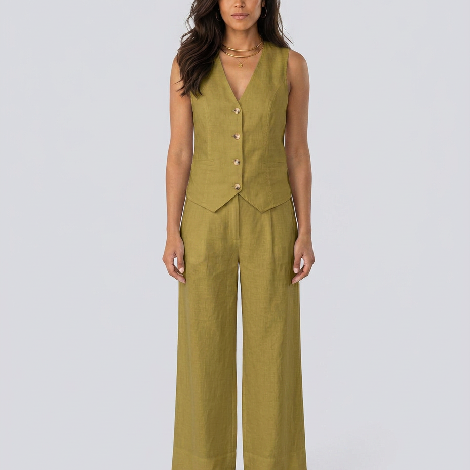 Ensemble deux pièces gilet sans manches et pantalon large