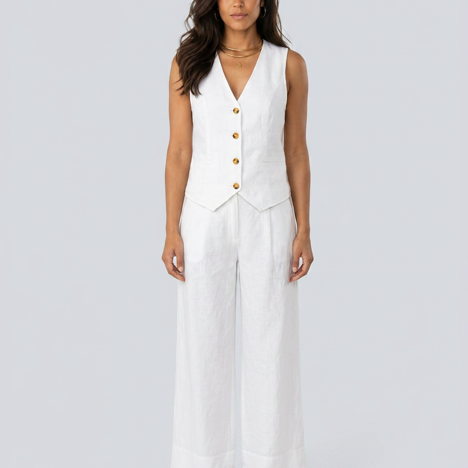 Ensemble deux pièces gilet sans manches et pantalon large