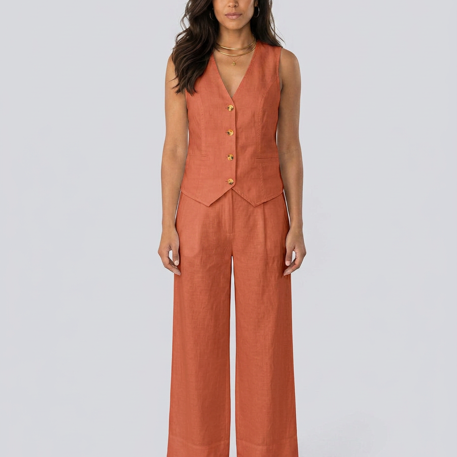 Ensemble deux pièces gilet sans manches et pantalon large