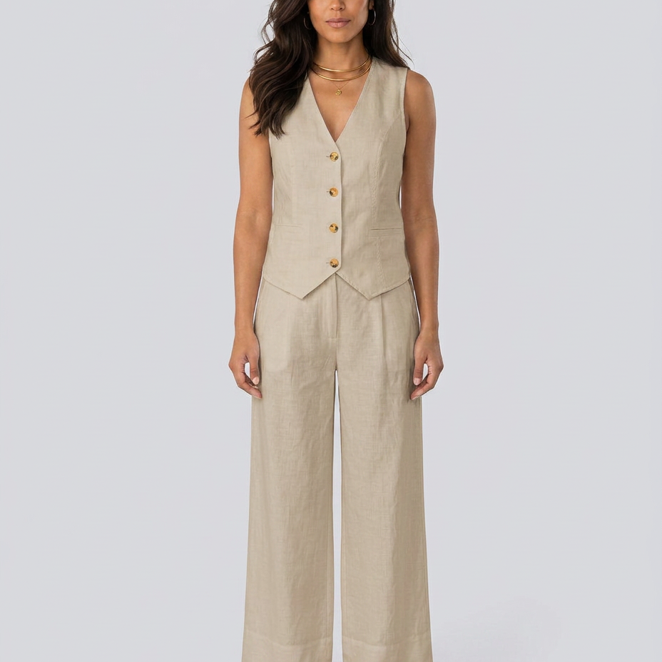 Ensemble deux pièces gilet sans manches et pantalon large