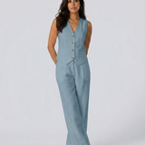 Ensemble deux pièces gilet sans manches et pantalon large