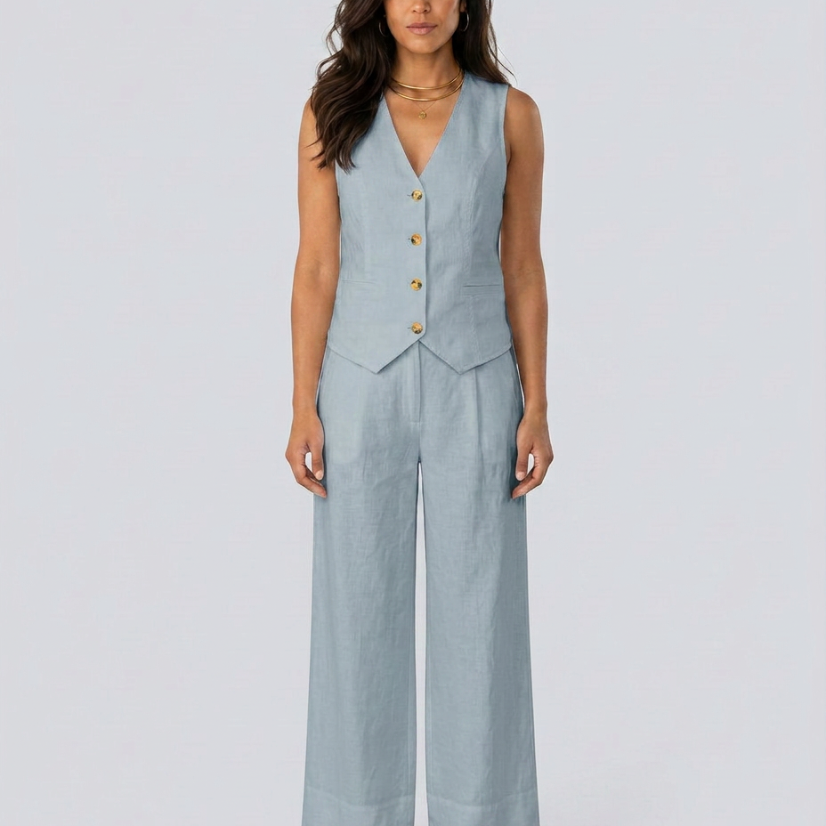 Ensemble deux pièces gilet sans manches et pantalon large