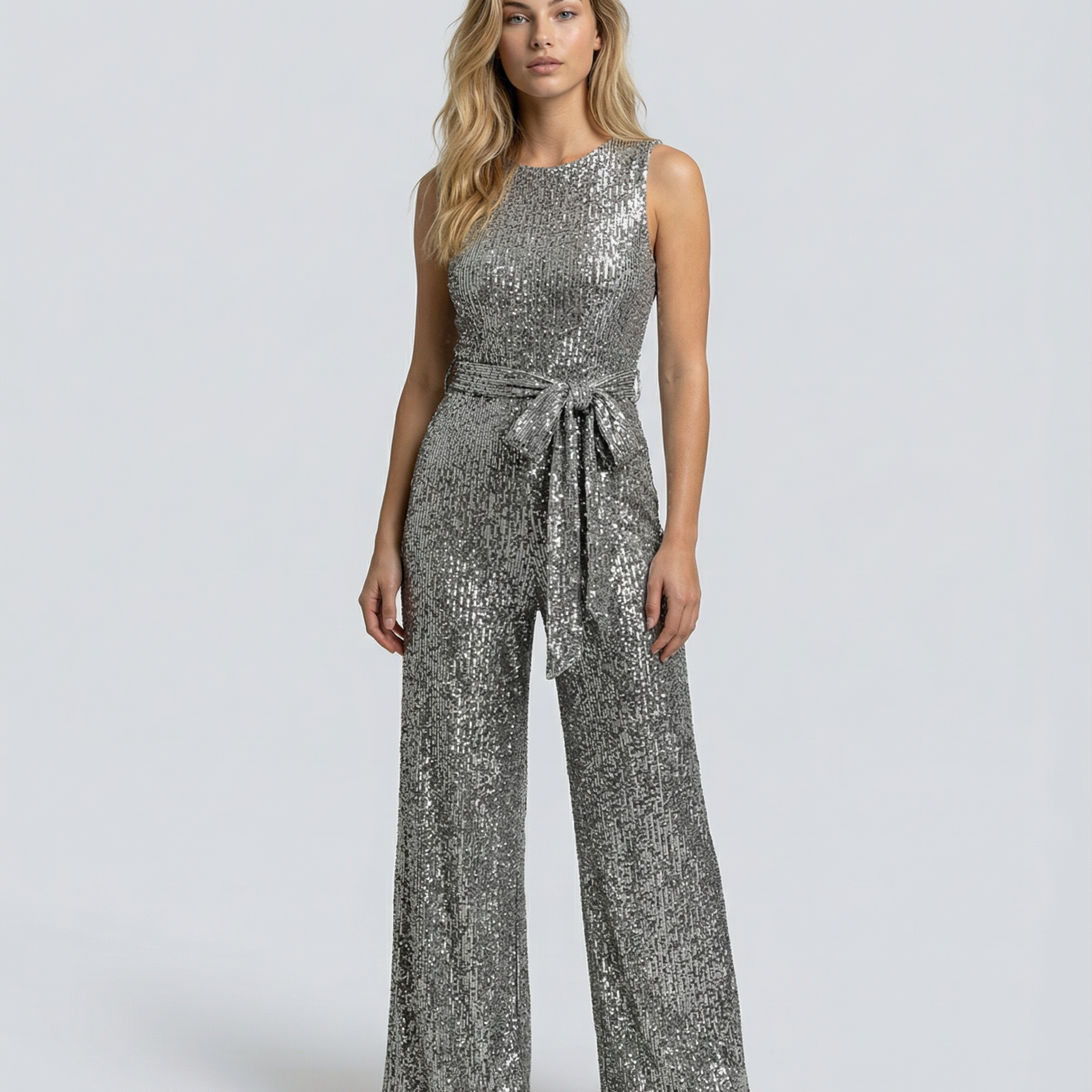 Combinaison sans manches à sequins dos ouvert