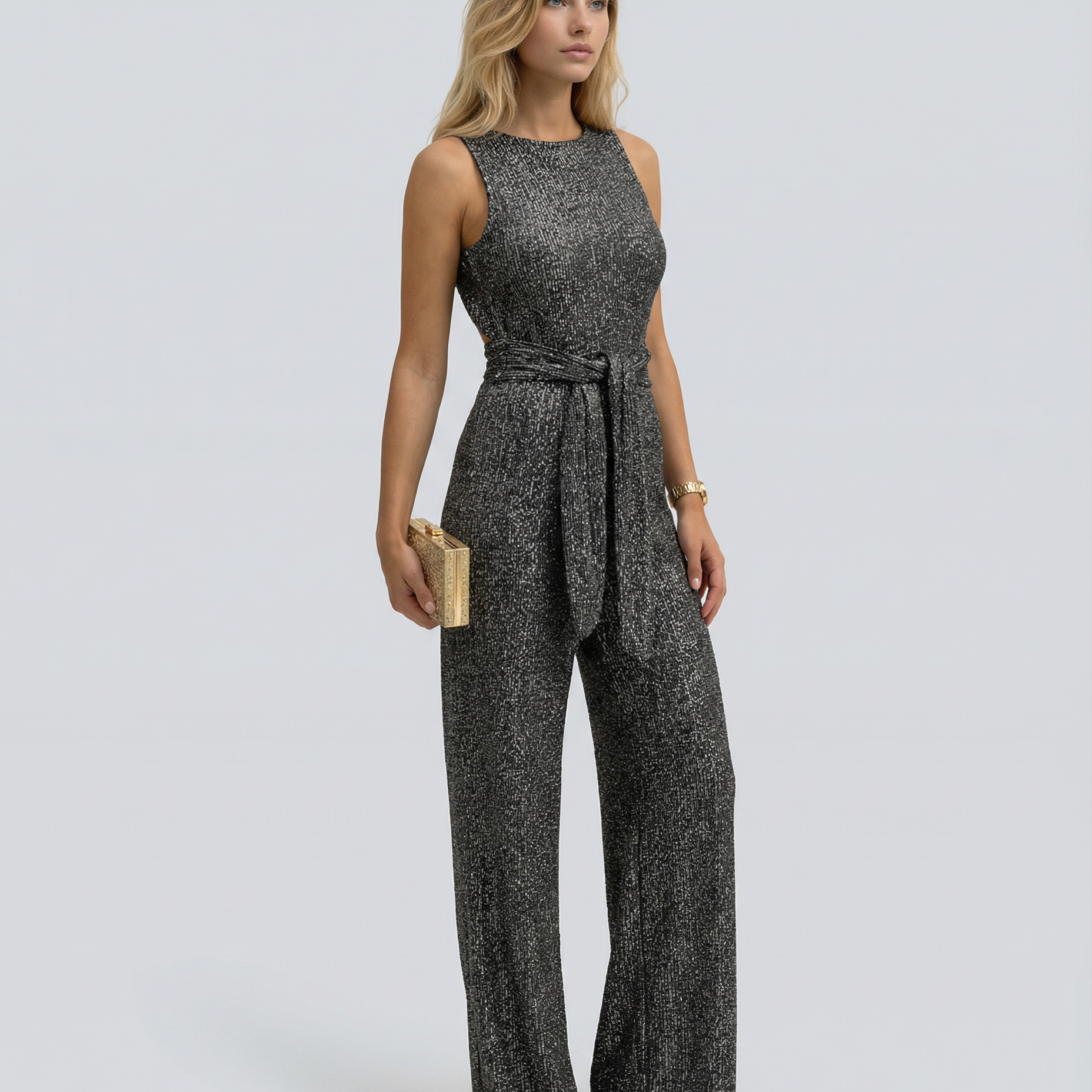 Combinaison sans manches à sequins dos ouvert