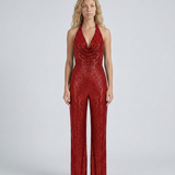 Combinaison femme à sequins col halter jambes larges