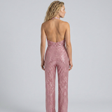 Combinaison femme à sequins col halter jambes larges
