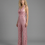 Combinaison femme à sequins col halter jambes larges