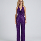Combinaison femme à sequins col halter jambes larges