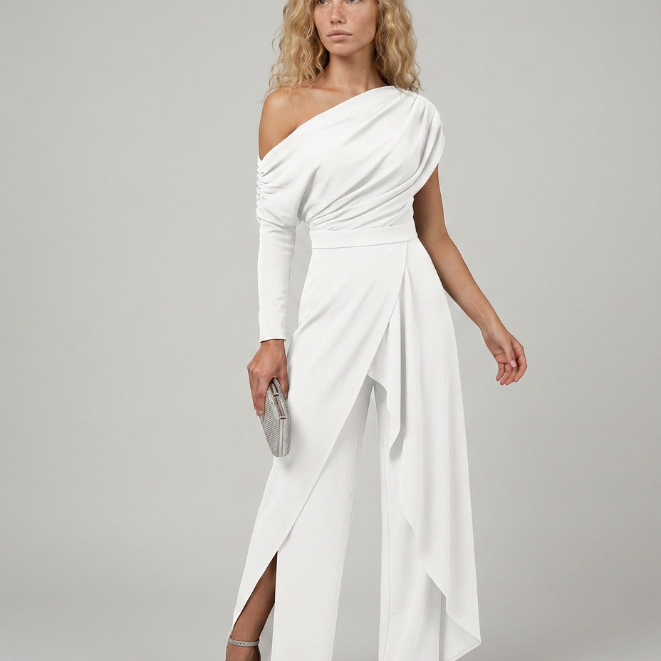 Combinaison femme asymétrique drapée à jambes larges