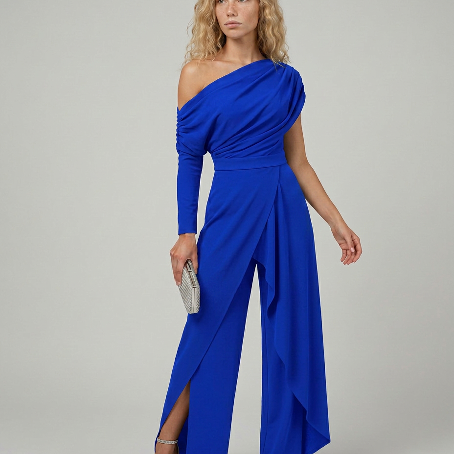 Combinaison femme asymétrique drapée à jambes larges