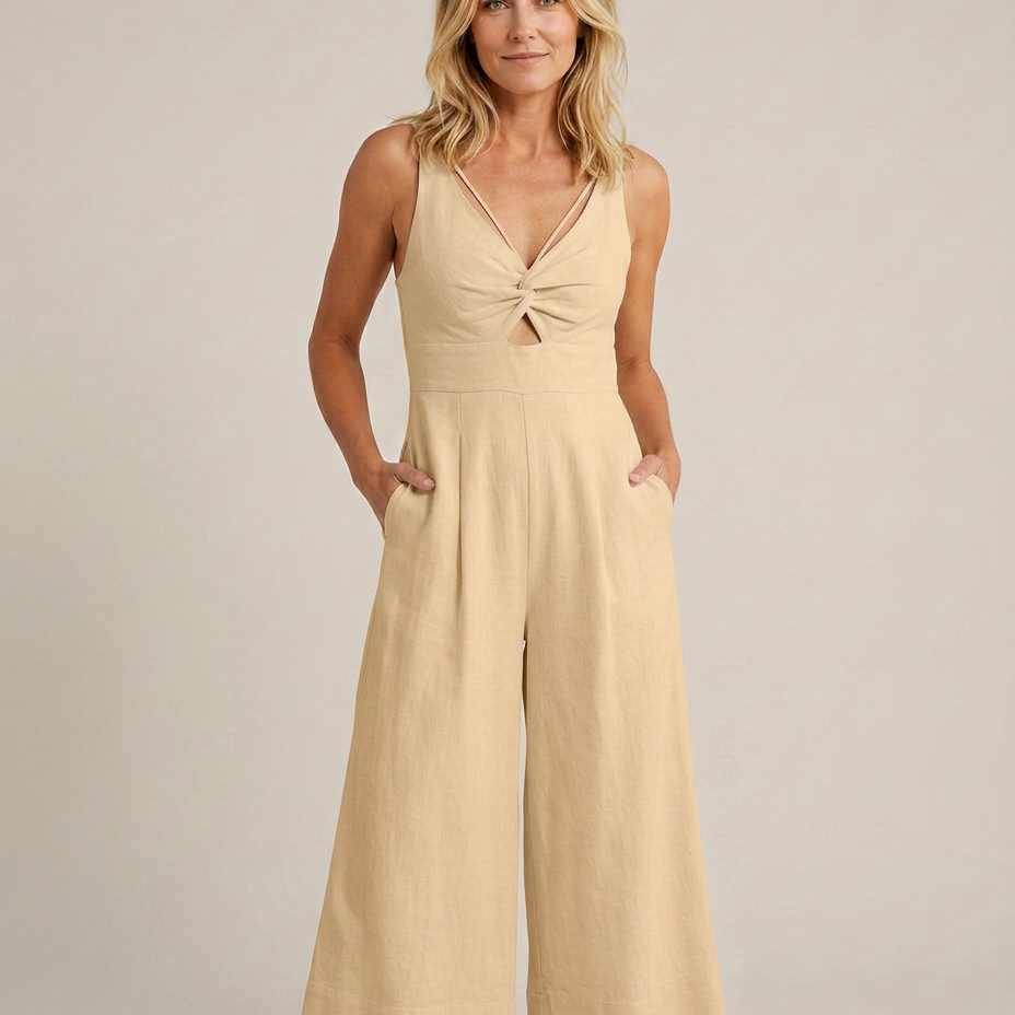 Combinaison femme sans manches col V jambes larges