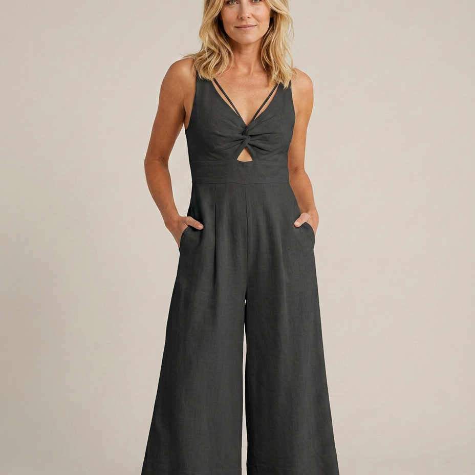 Combinaison femme sans manches col V jambes larges