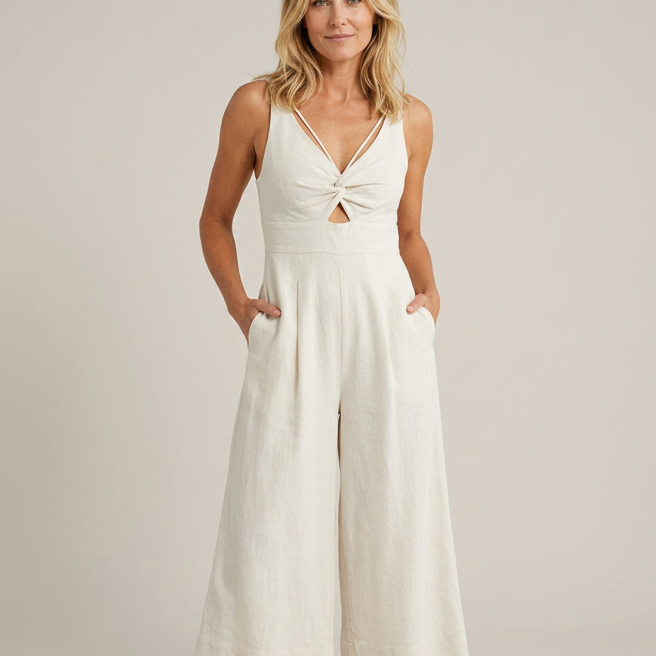 Combinaison femme sans manches col V jambes larges