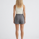 Short femme large taille haute à revers en coton mélangé