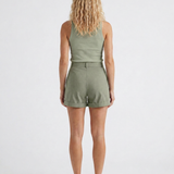 Short femme large taille haute à revers en coton mélangé