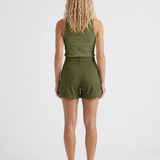 Short femme large taille haute à revers en coton mélangé