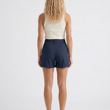 Short femme large taille haute à revers en coton mélangé