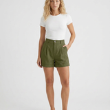 Short femme large taille haute à revers en coton mélangé