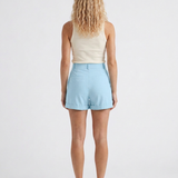 Short femme large taille haute à revers en coton mélangé