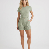 Short femme large taille haute à revers en coton mélangé