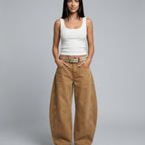 Jean femme taille haute jambe barrel en denim