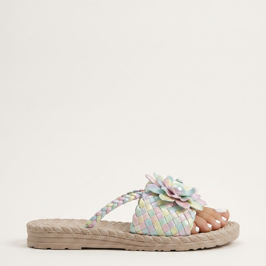 Sandales femme tressées à plateforme imprimé floral