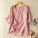 Blouse Coton Lin Col Volanté Coupe Fluide Élégante