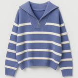 Stribet Striktrøje Med Lynlås Casual Komfort Moderne Stil