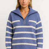 Stribet Striktrøje Med Lynlås Casual Komfort Moderne Stil