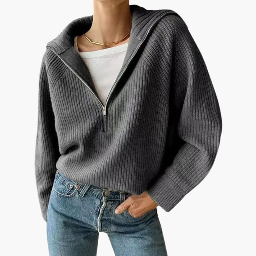 Pull Capuche Maille Zippée Coupe Ample Confort Moderne