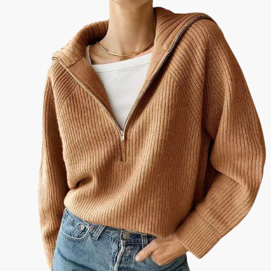 Pull Capuche Maille Zippée Coupe Ample Confort Moderne