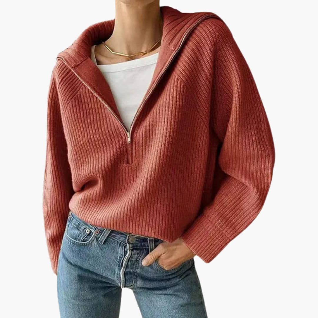 Pull Capuche Maille Zippée Coupe Ample Confort Moderne