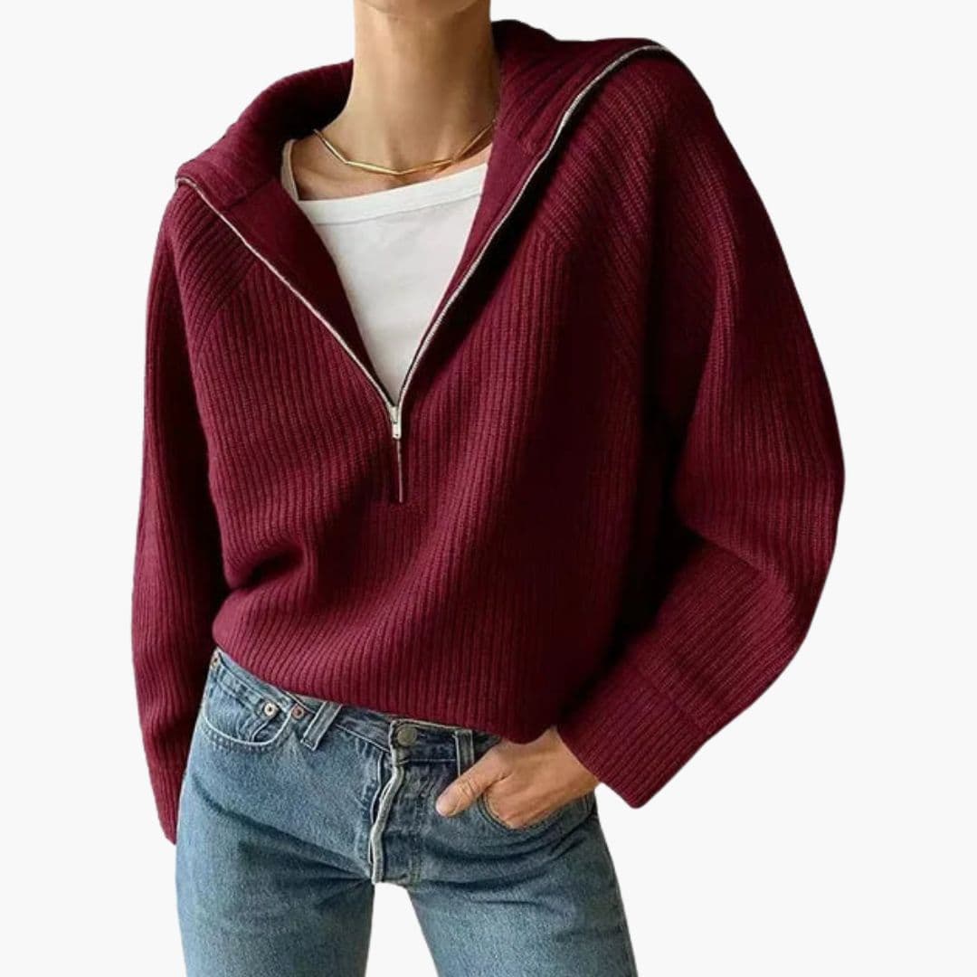 Pull Capuche Maille Zippée Coupe Ample Confort Moderne