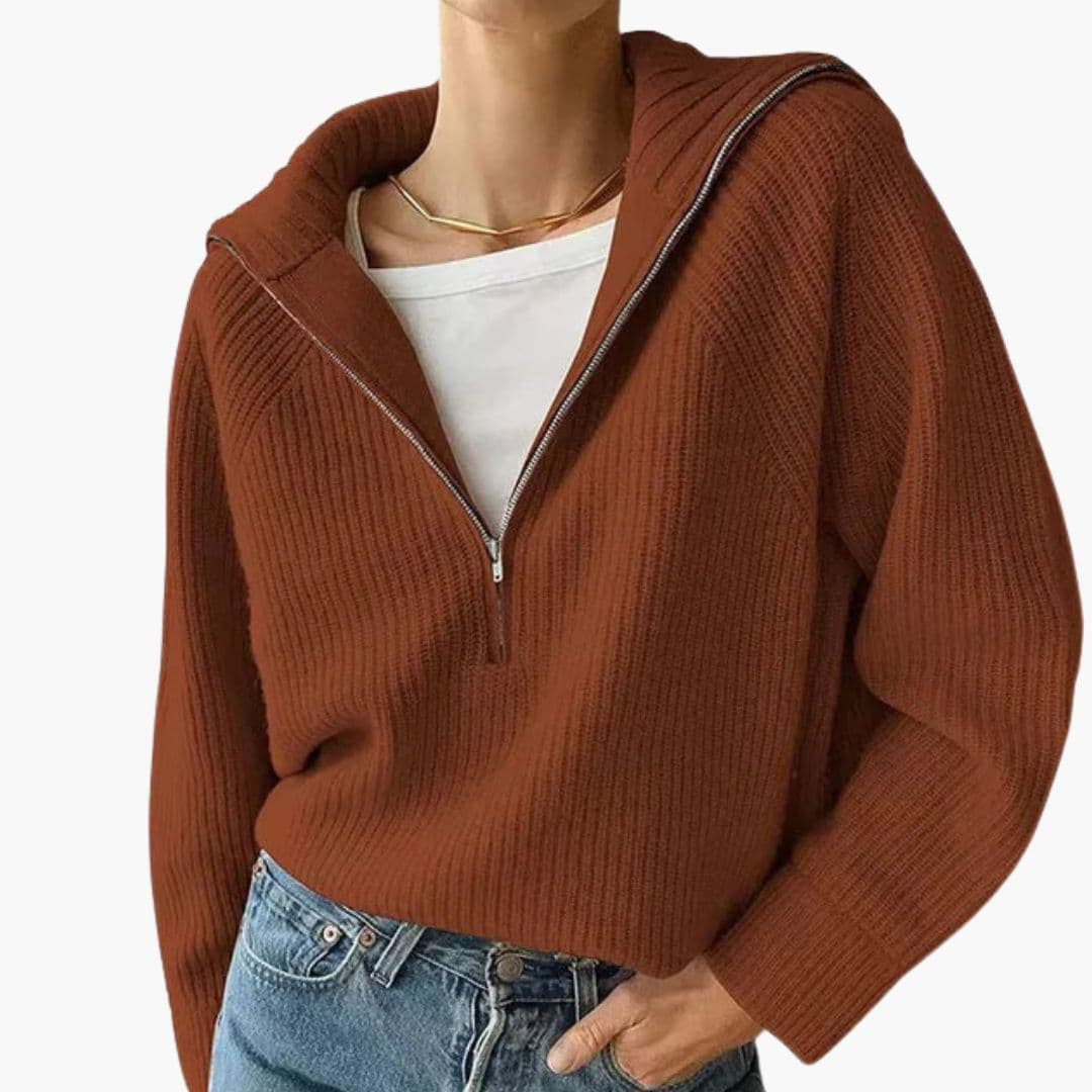 Pull Capuche Maille Zippée Coupe Ample Confort Moderne