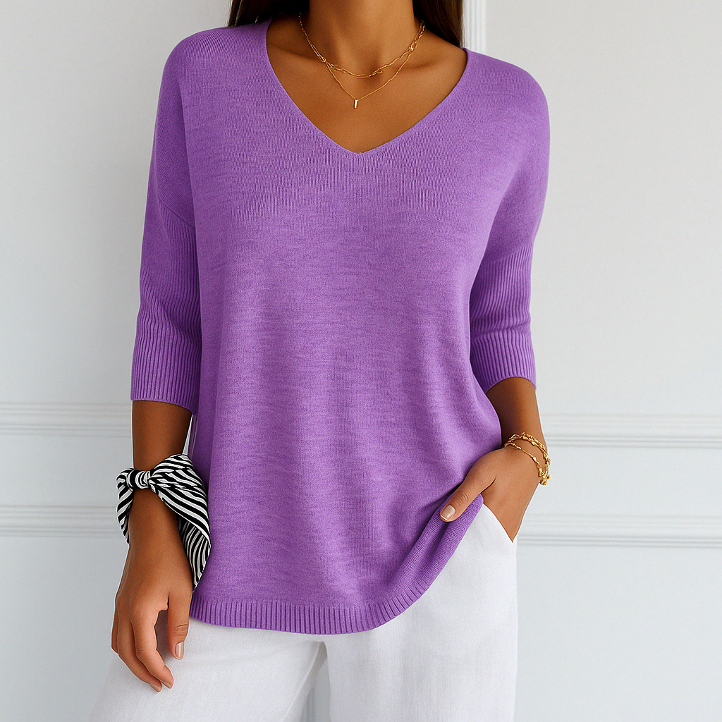 T-Shirt Femme Col V Ample – Haut Léger Décontracté