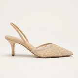 Slingbacks femme en mesh brodé à talon kitten