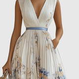 Robe Midi Fleurie Femme à Col V Sans Manches