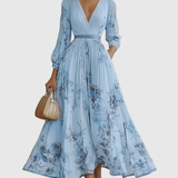 Robe Midi Fleurie Femme à Col V Sans Manches
