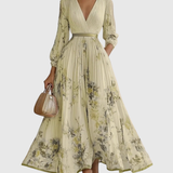 Robe Midi Fleurie Femme à Col V Sans Manches