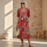 Robe Midi Fleurie à Col V
