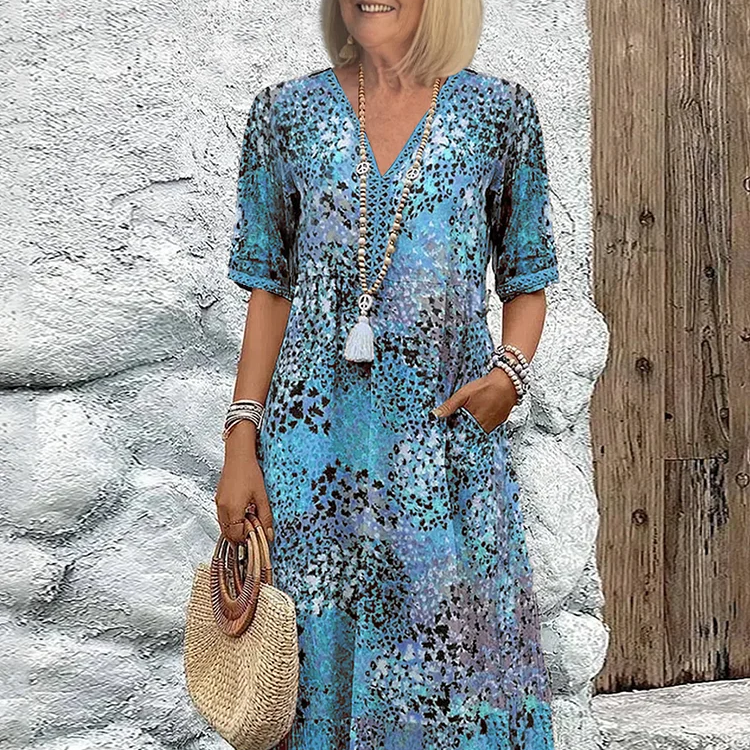 Robe Midi Fleurie à Col V