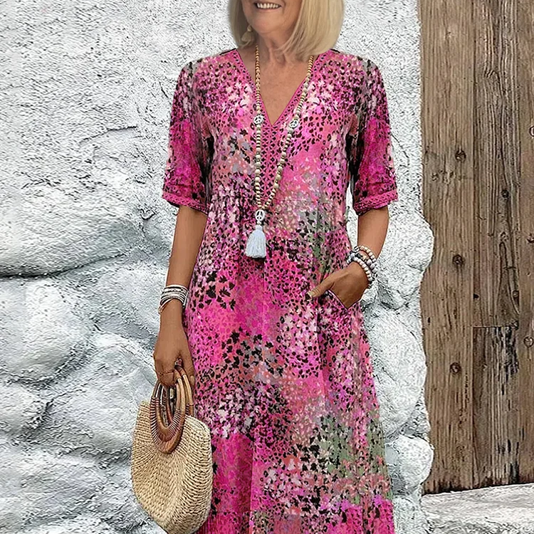Robe Midi Fleurie à Col V