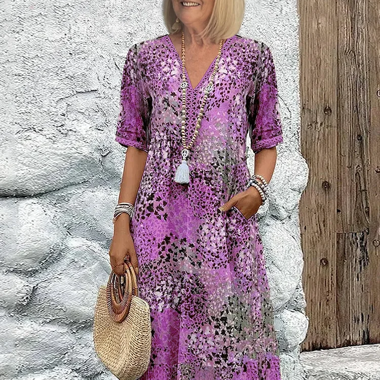 Robe Midi Fleurie à Col V