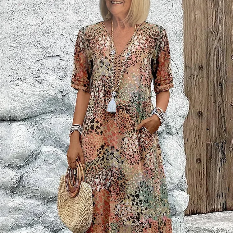Robe Midi Fleurie à Col V