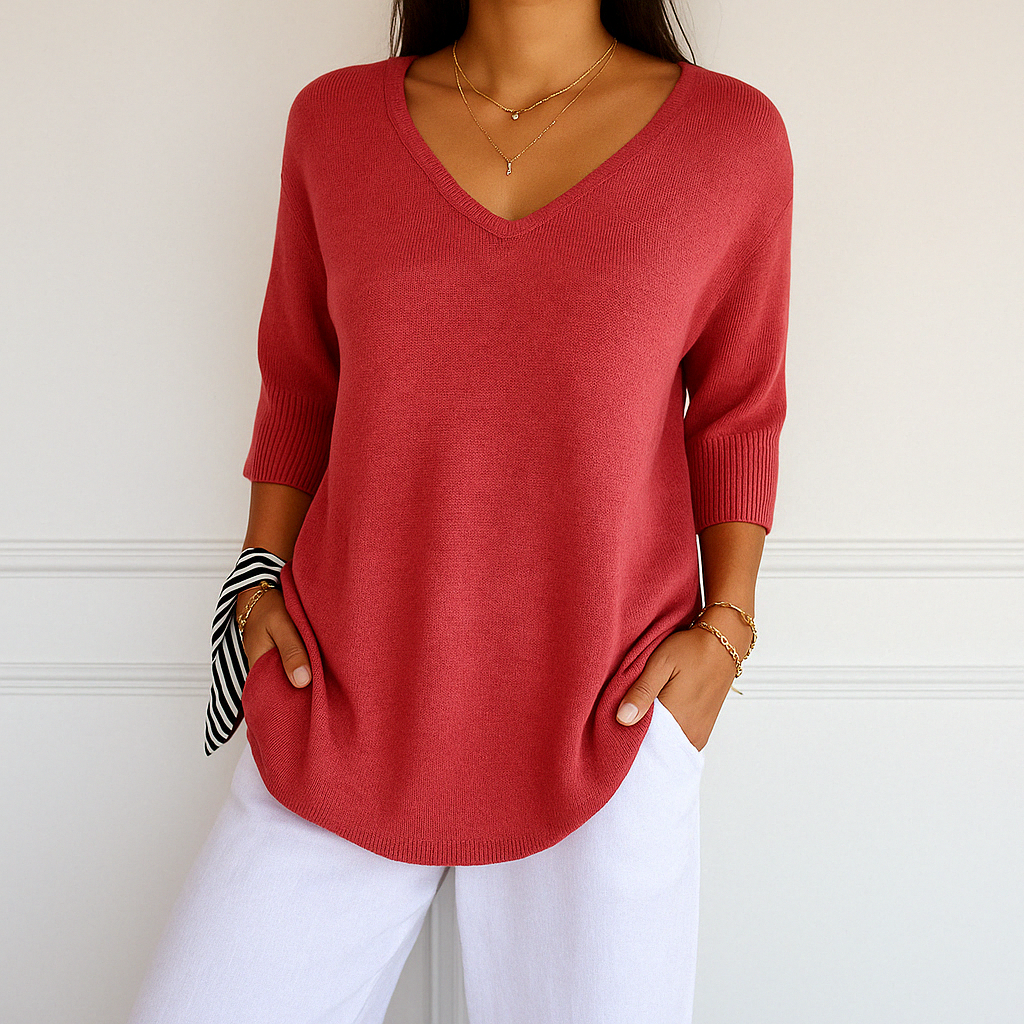 T-Shirt Femme Col V Ample – Haut Léger Décontracté